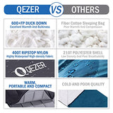 QEZER Saco de dormir de plumón para adultos de 27-55℉ 600 grados de potencia de llenado para clima frío, saco de dormir ultraligero con saco de compresión para mochileros, camping, senderismo