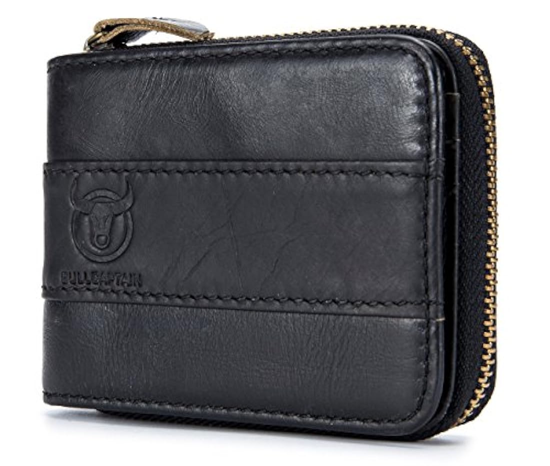 Cartera de cuero para hombre con cremallera alrededor RFID