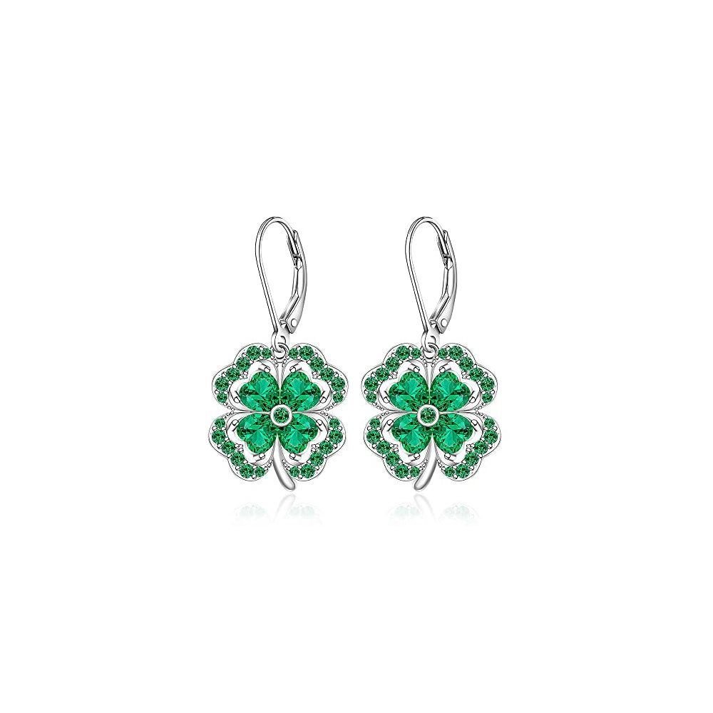 Aretes de trébol de plata con diseño para mujeres