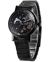 Reloj mecánico de cuerda de acero inoxidable negro