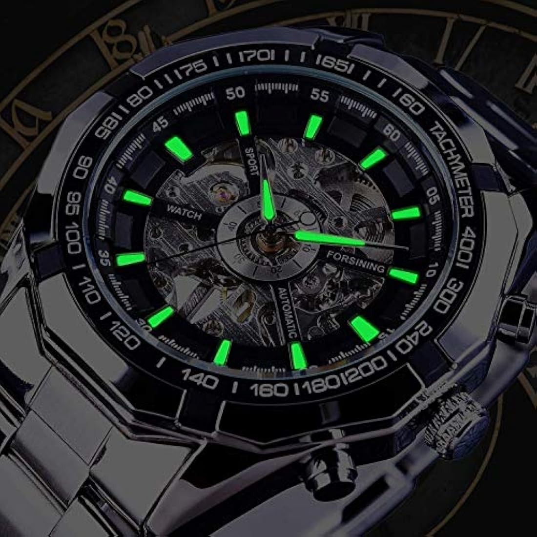 Relojes para hombre, esqueleto mecánico de acero inoxidable