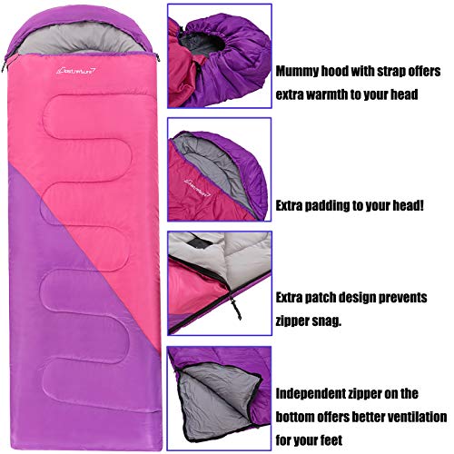 Clostnature Saco de dormir para adultos y niños, ligero saco de dormir para niñas, niños, jóvenes, ultraligero saco de dormir para clima frío, saco de compresión incluido (cremallera derecha)