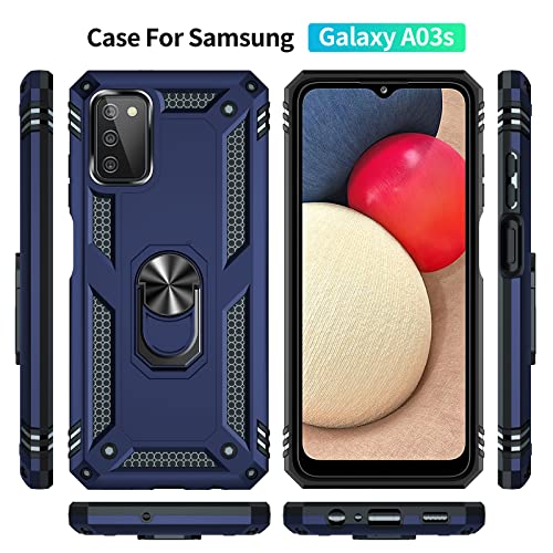 FUNDA para Samsung Galaxy A03S con protector de pantalla HD [grado militar de 16 pies, prueba de caídas] Soporte magnético para anillo de soporte para Samsung Galaxy A03S, azul marino