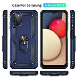 FUNDA para Samsung Galaxy A03S con protector de pantalla HD [grado militar de 16 pies, prueba de caídas] Soporte magnético para anillo de soporte para Samsung Galaxy A03S, azul marino