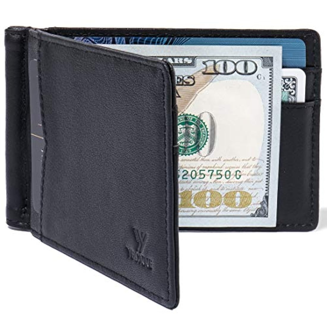 YBONNE - Cartera fina con clip para dinero, de cuero