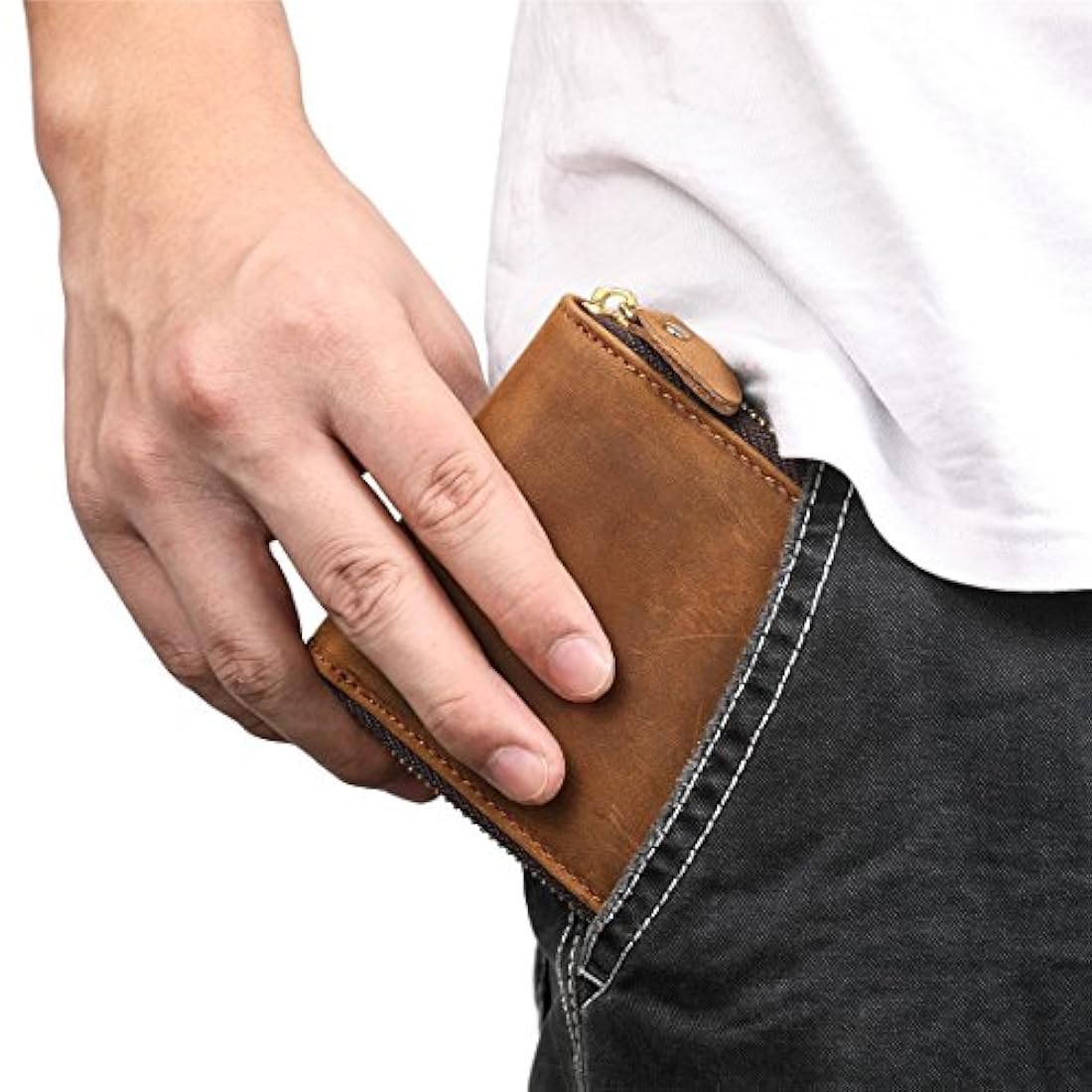 Cartera con cremallera para hombre  bloqueo de cuero