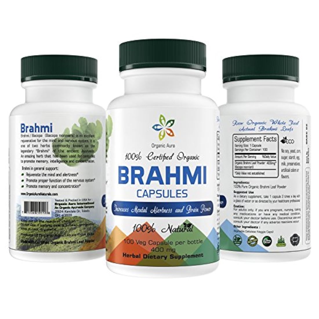 Cápsulas de Aura Brahmi orgánicas certificadas (Bacopa). 100