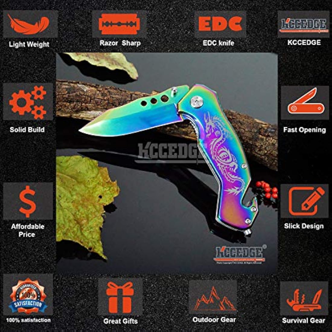 KCCEDGE - Cuchillo de bolsillo EDC para camping.