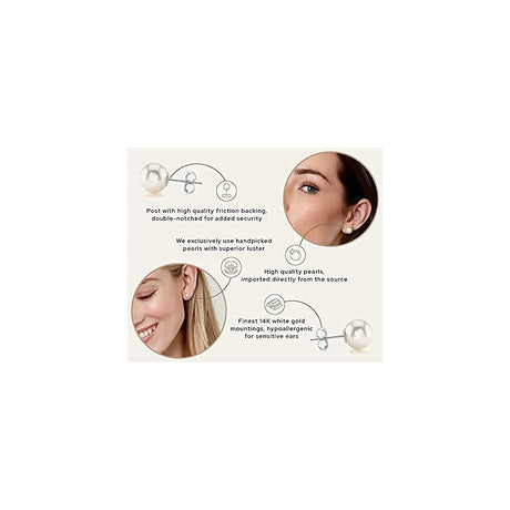 Aretes de perlas de oro blanco de 14 quilates para mujer