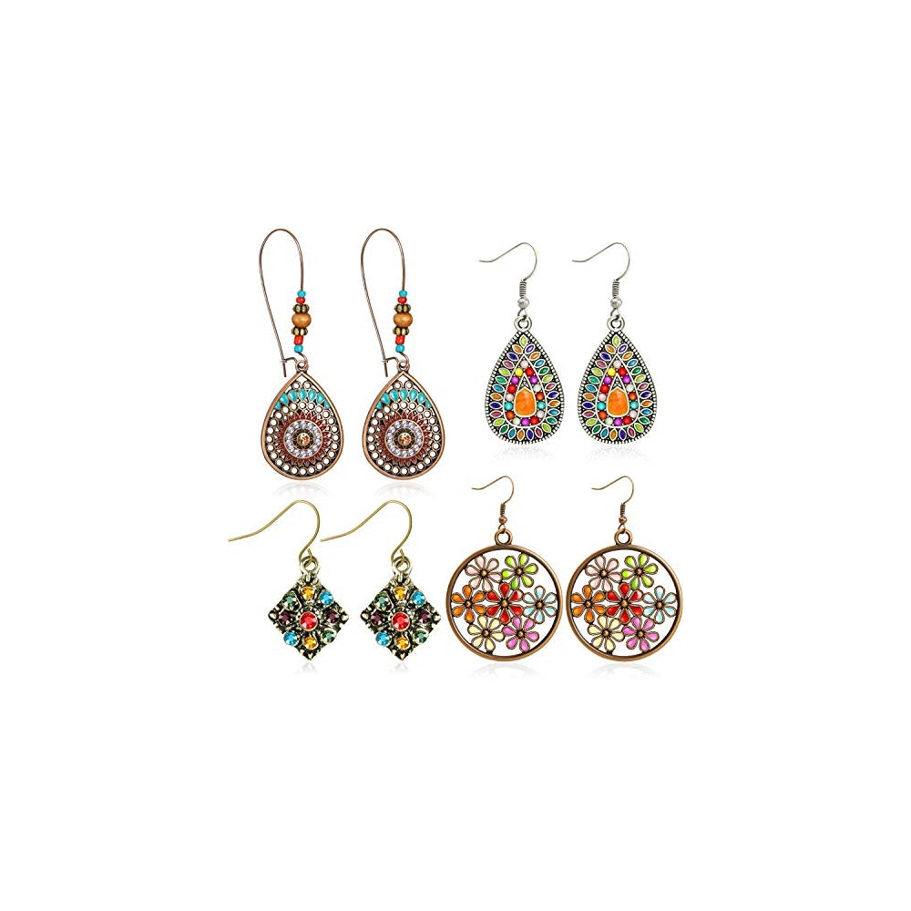 Aretes colgantes bohemios con diamantes de imitación retro