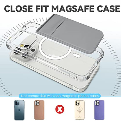 CloudValley Cartera magnética diseñada para iPhone MagSafe, funda elástica de licra de doble bolsillo para tarjetas de identificación de crédito para la parte posterior del iPhone 13 y 12, accesorios de base segura Mag, gris