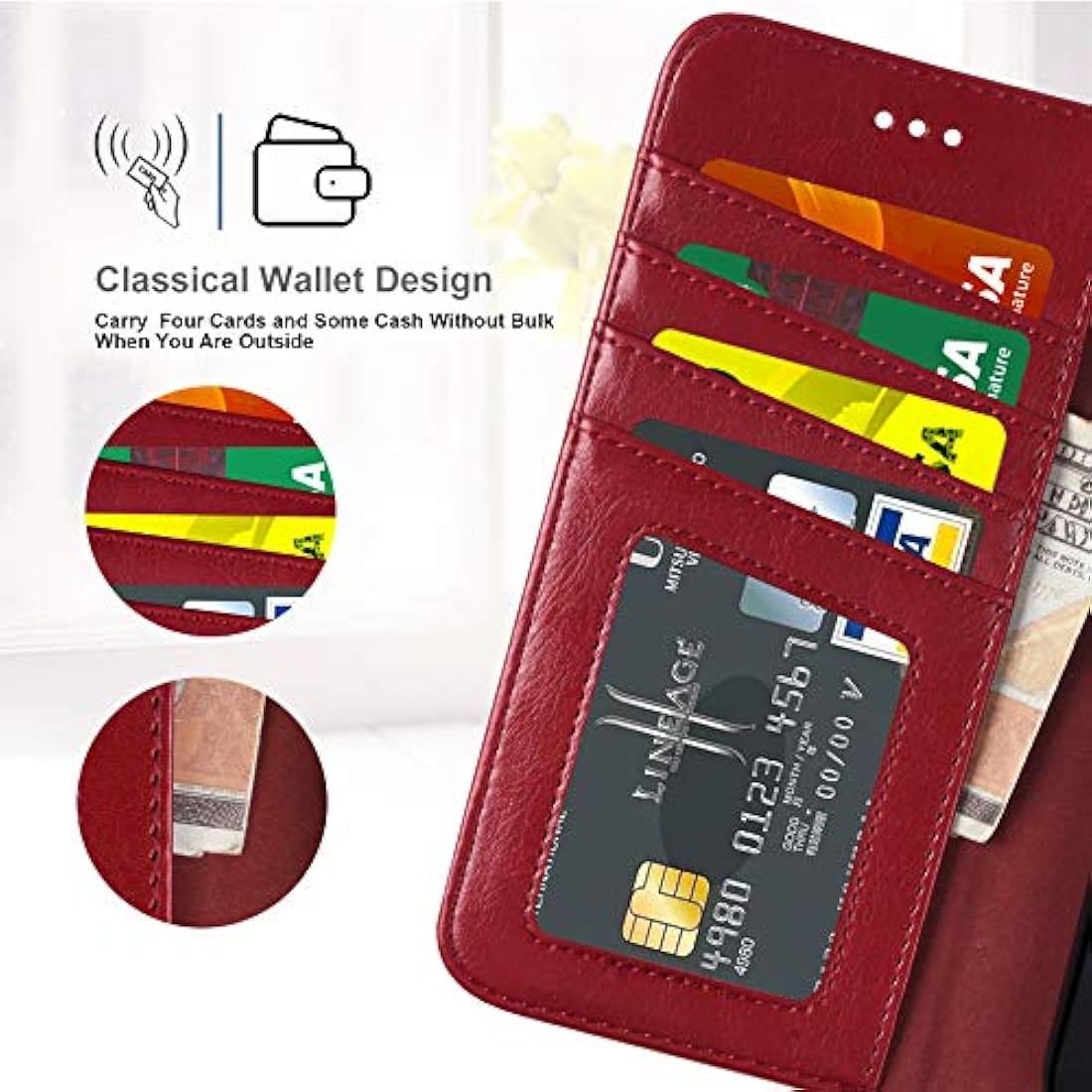Arae - Funda tipo cartera para iPhone XR de piel sintética