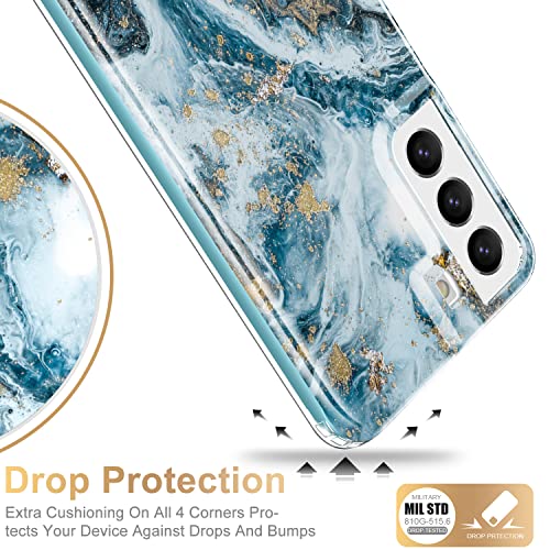 ESDOT Funda para Samsung Galaxy S22 Plus, grado militar, prueba de caída de 21 pies, resistente con diseños de moda para mujeres y niñas, funda protectora para Galaxy S22+ Plus 6.6 pulgadas, estampado mármol ópalo y verde azulado