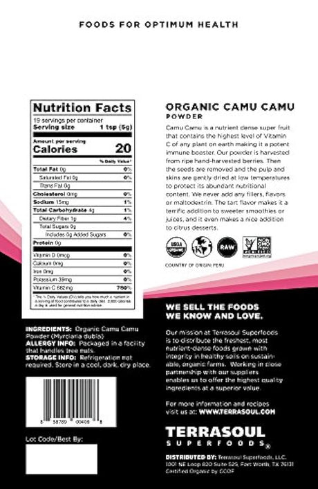 Terrasoul Superfoods Organic Camu Camu Polvo, 7 Oz (2 Pack) - Raw | Vitamina C | Apoyo Inmunológico
