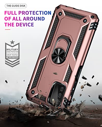 PUSHIMEI Funda para Samsung Galaxy A03S con protector de pantalla HD [grado militar de 16 pies, probado en caídas] Funda protectora con soporte de anillo magnético para Samsung Galaxy A03S, oro rosa