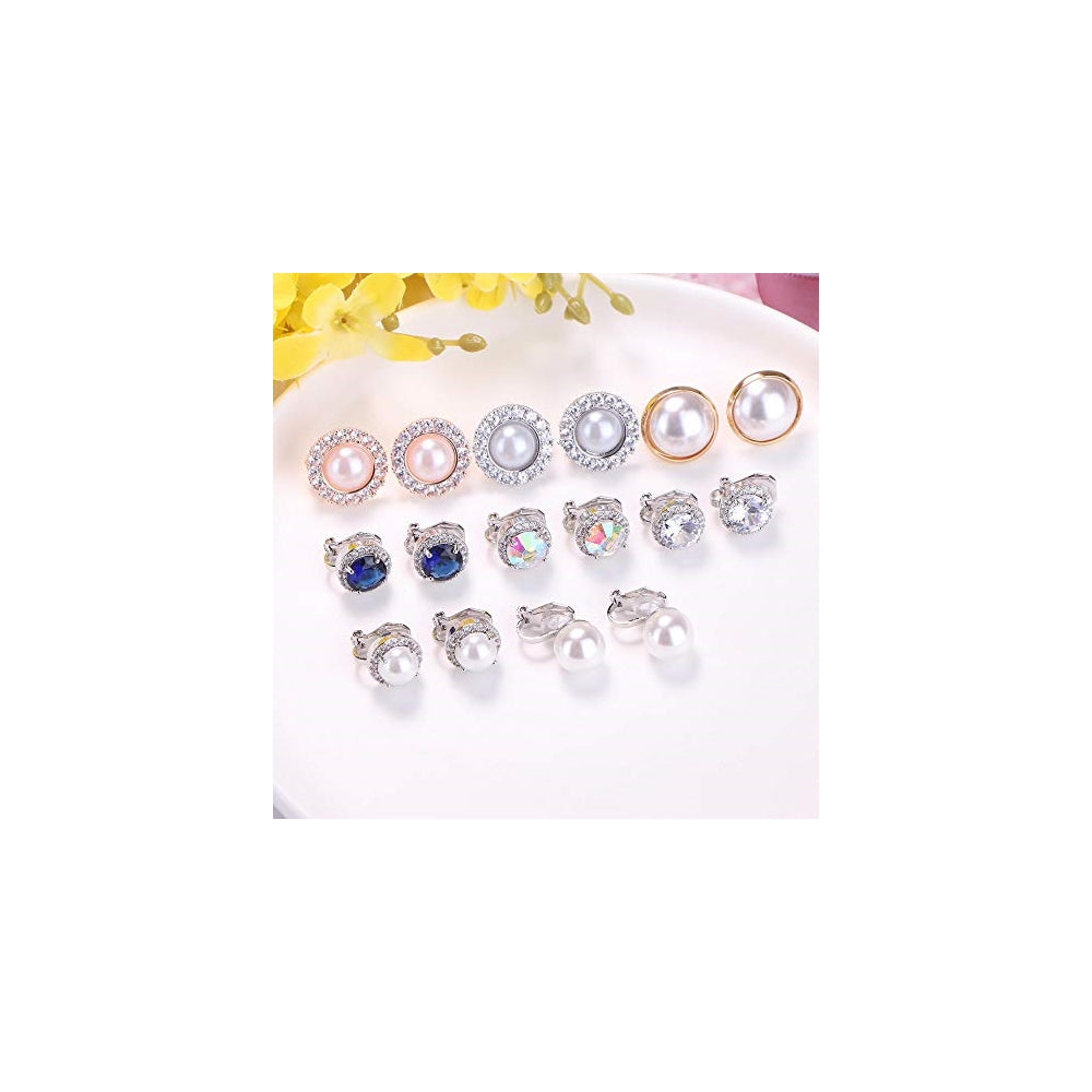 Aretes de clip hipoalergénicos para mujer 8 pares
