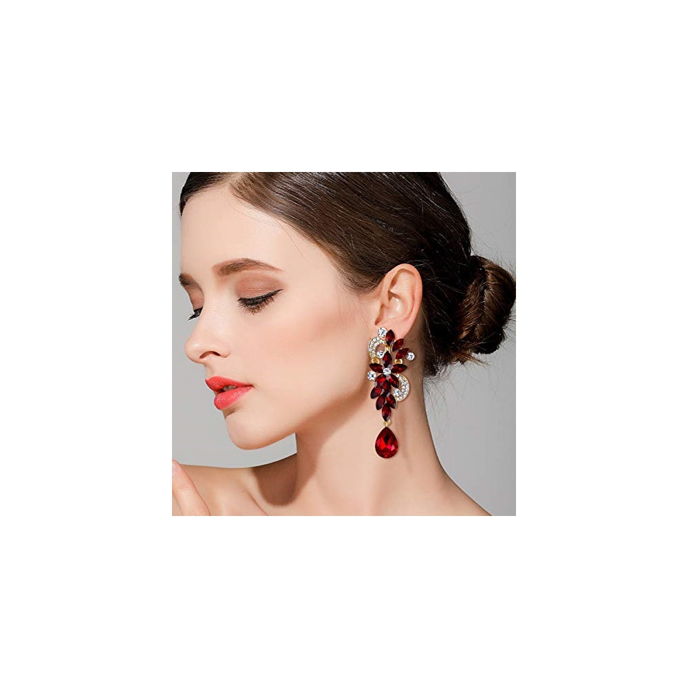 Aretes con dije con flores de cristal para mujeres