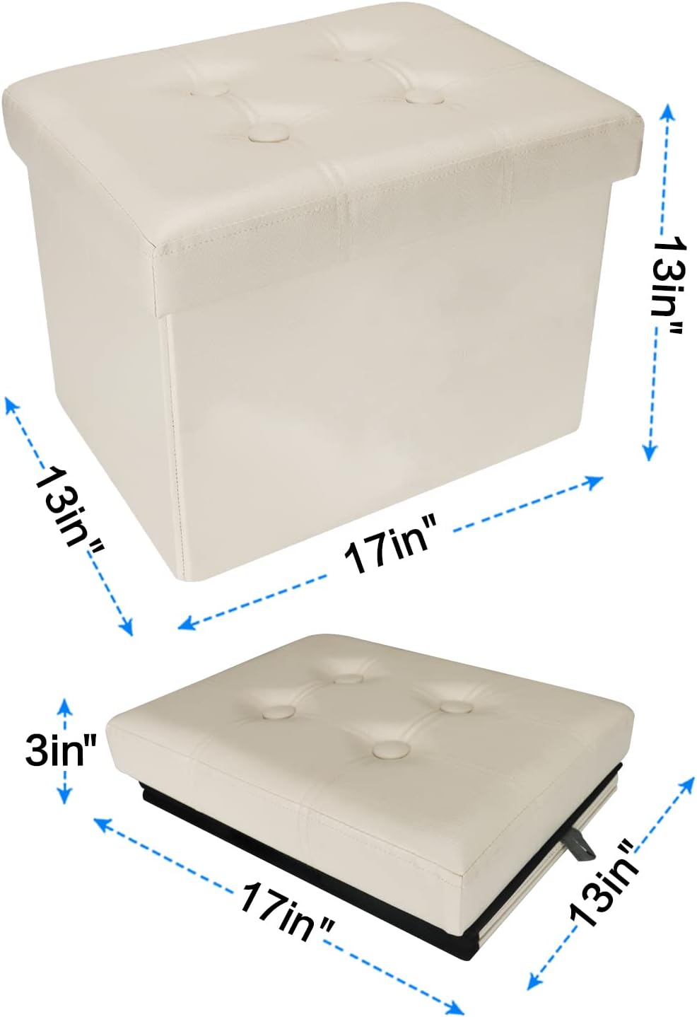 Ottomán de almacenamiento, taburete plegable con asiento acolchado