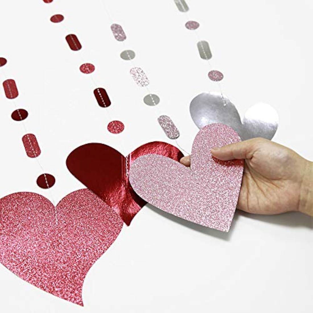 Guirnalda de corazón con purpurina color rosa y rojo