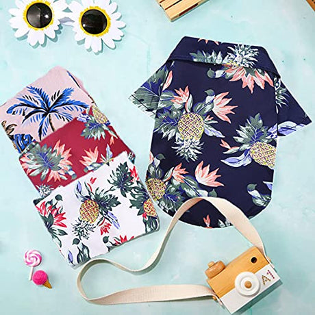 Paquete de 4 camisas hawaianas para perro, ropa transpirable de verano para mascotas, sudaderas para perros, camisas frescas de cocotero, piña, para perros pequeños, medianos y grandes, gatos, niñas, lindas prendas de polo para perros, XS-5XL (XS)