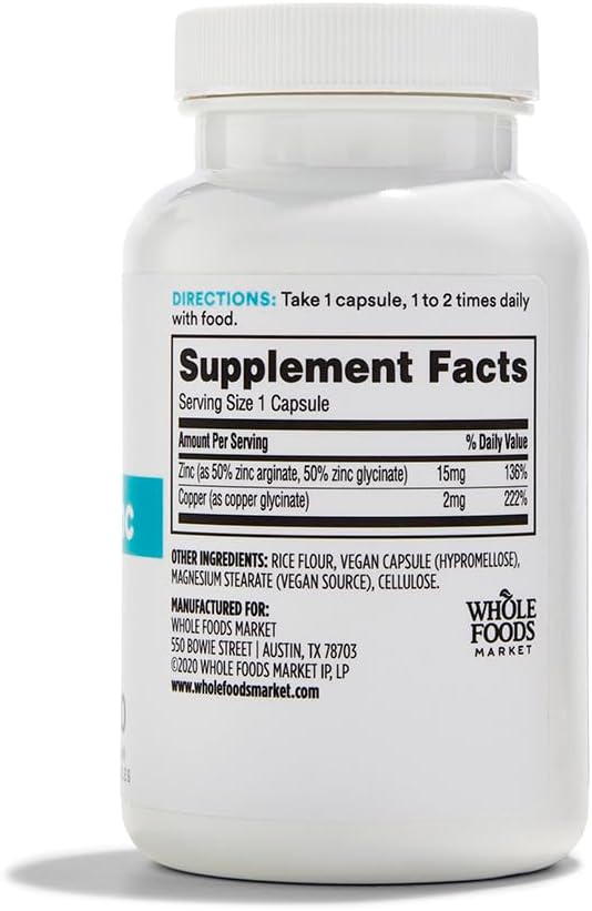 Suplemento de Zinc Quelado con Cobre 120 cápsulas - Whole Foods Market