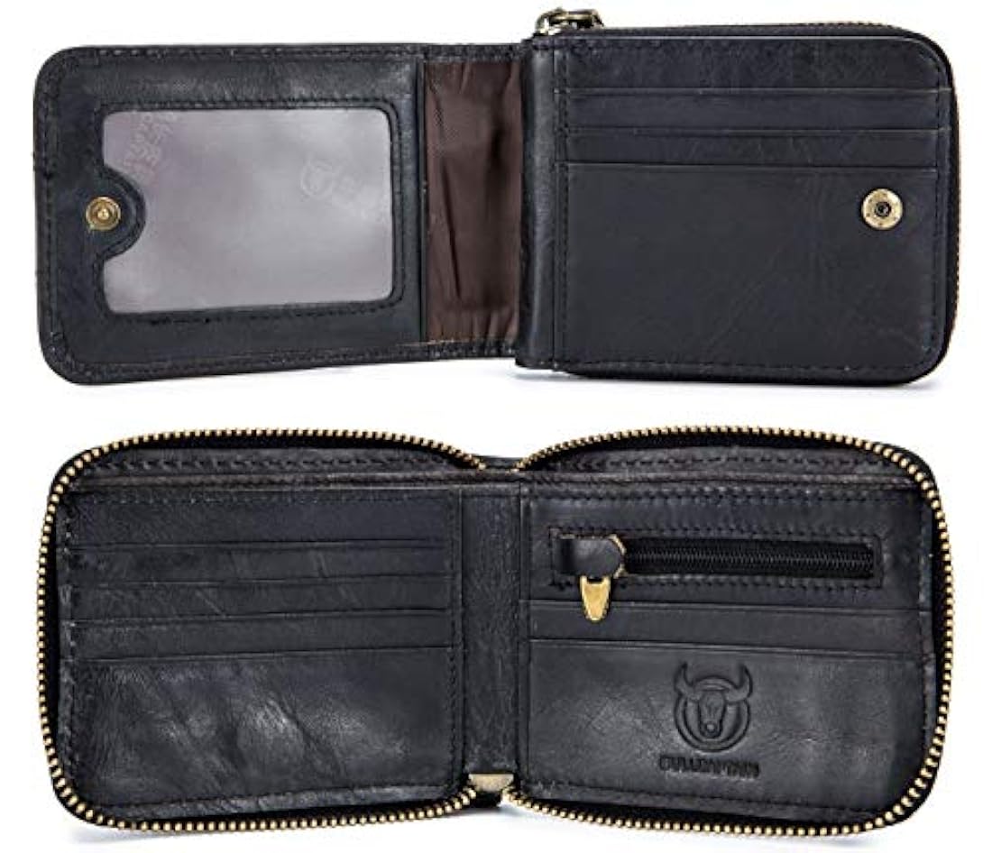 Cartera de cuero para hombre con cremallera alrededor RFID