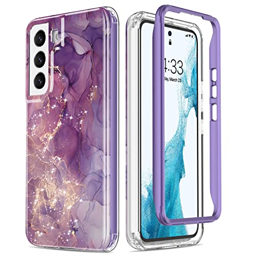 ESDOT Funda para Samsung Galaxy S22, grado militar, prueba de caídas de 21 pies, funda resistente con diseños de moda para mujeres y niñas, funda protectora para Galaxy S22 de 6.1 pulgadas, mármol morado con purpurina
