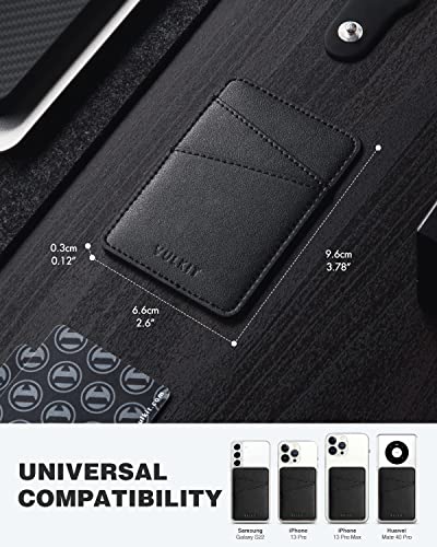 VULKIT Portatarjetas de teléfono, billetera, bolsillo adhesivo de piel, bloqueo RFID, fundas para tarjetas de crédito, se pegan en la parte posterior de teléfonos inteligentes o, Negro