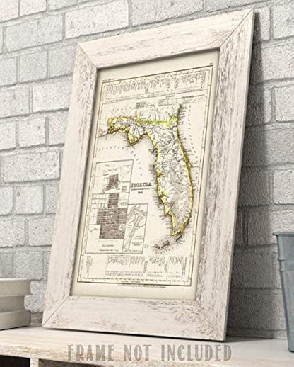 mapa de Florida- 11 x 14 sin marco - gran decoración