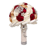 Ramo de rosas con perlas y diamantes de imitación, para boda