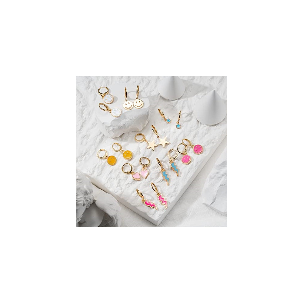 Aretes colgantes dorados Paquete de 9 pares para mujeres