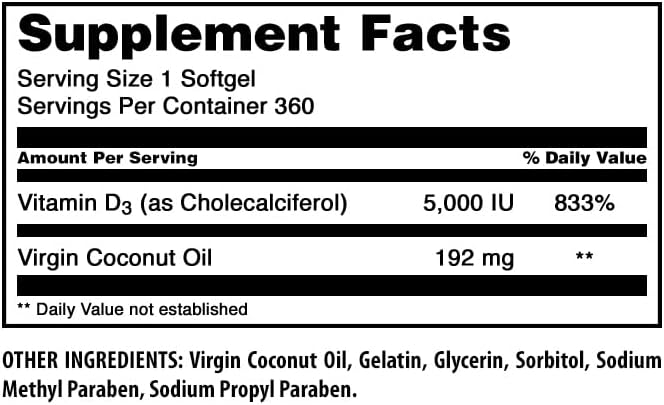 Suplemento de Vitamina D3 Amazing Formulas 5000 IU 360 Softgels