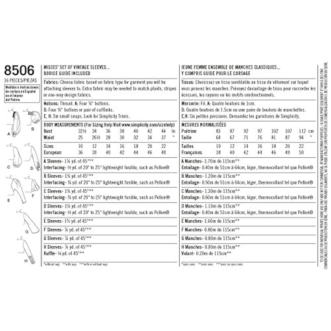 Simplicity US8506A - Patrones de costura para camisas