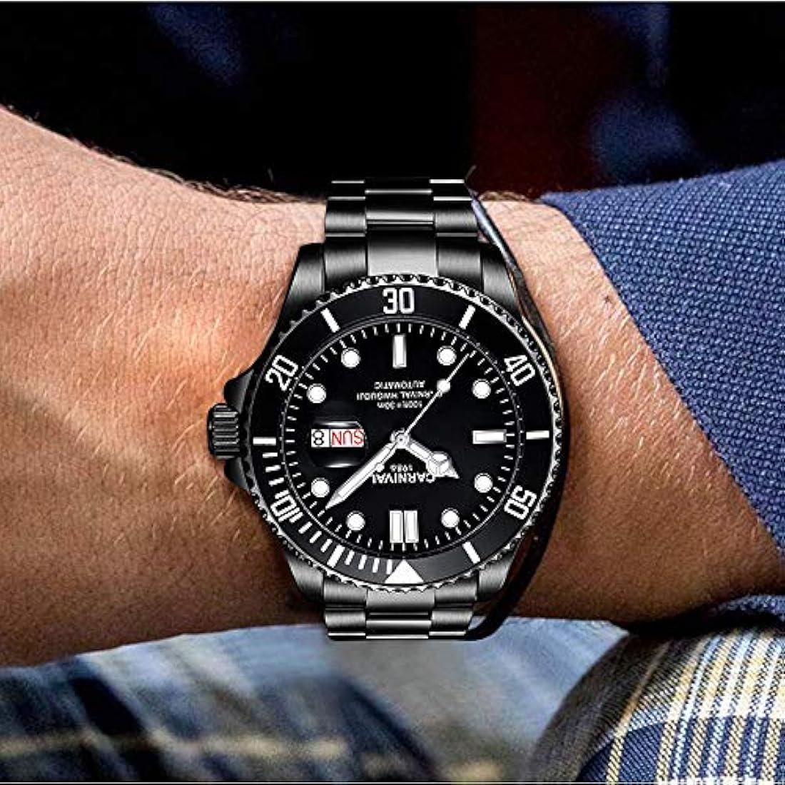 Reloj automático para hombre con bisel clásico analógico