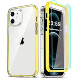COOLQO- Funda transparente de silicona de cuerpo completo 360º a prueba de golpes, compatible con iPhone 12 / iPhone 12 Pro de 6.1 pulgadas [con 2 protectores de pantalla de vidrio templado], amarillo