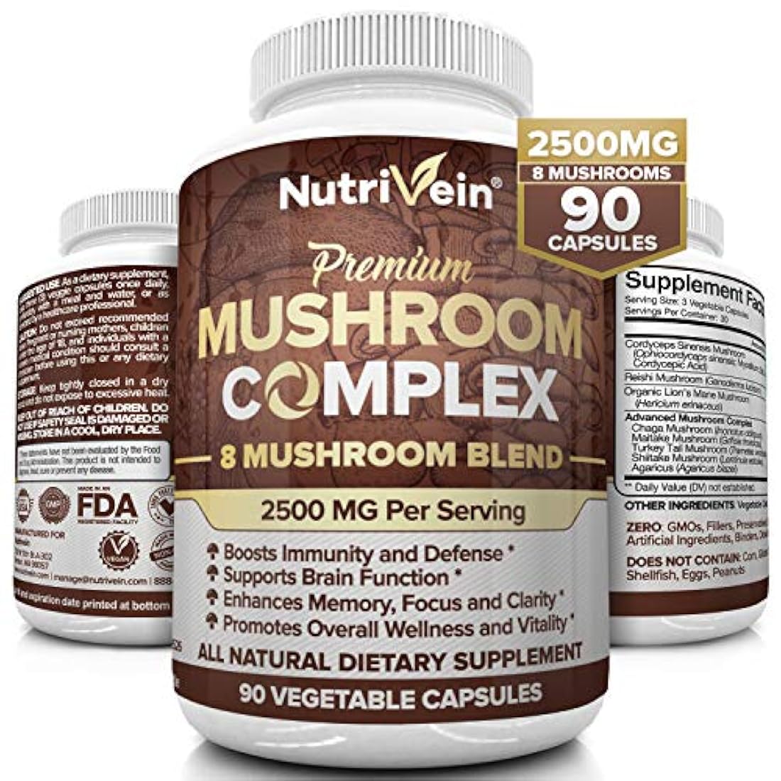 Nutrivein - Suplemento de hongos 2500mg 90 Cápsulas