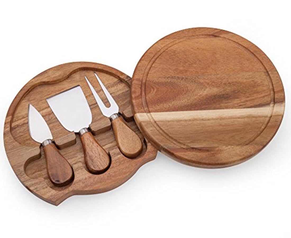 ILEAF - Tabla de queso de madera de acacia con 3 cuchillos