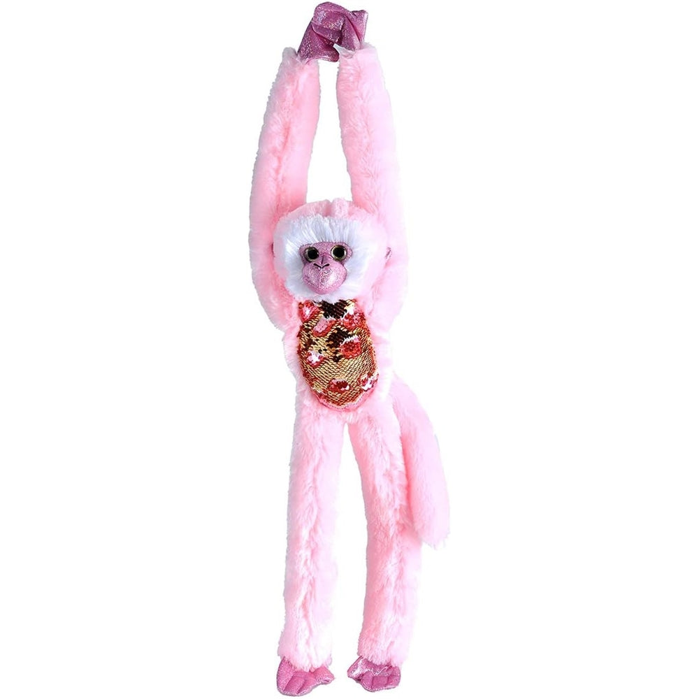 Peluche sensorial de mono con lentejuelas, color rosa