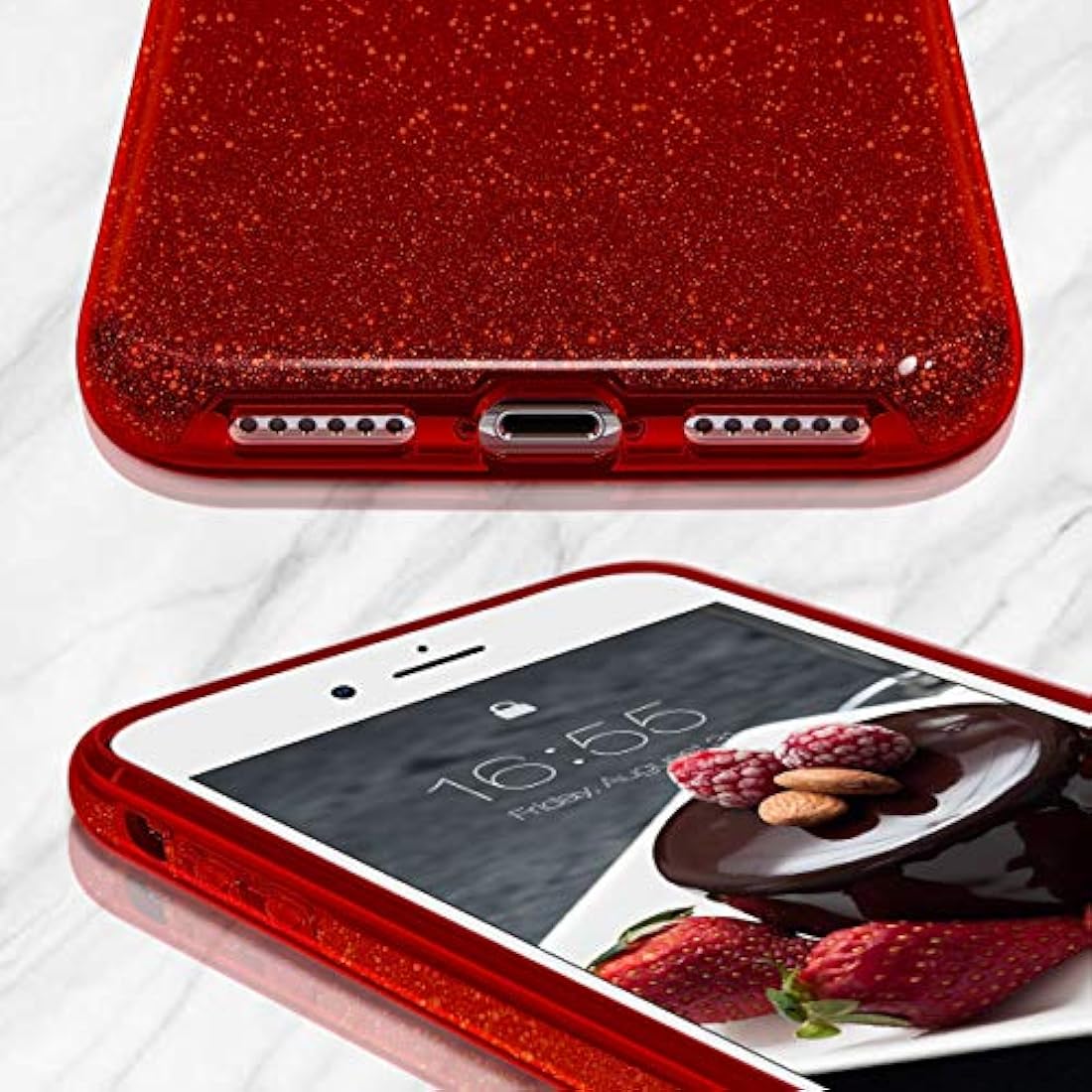 MATEPROX - Carcasa para iPhone 7, diseño de purpurina