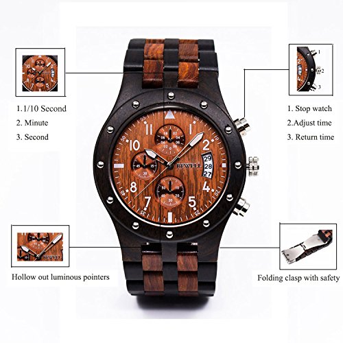Reloj de madera con fecha de movimiento analógico