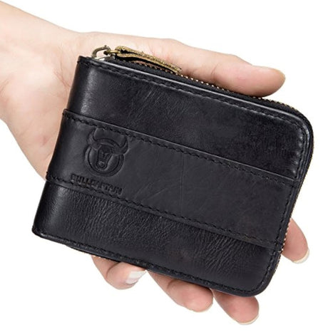 Cartera de cuero para hombre con cremallera alrededor RFID
