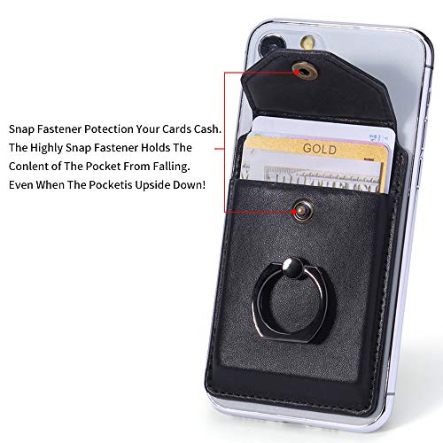 YUNCE Billetera con soporte de anillo para teléfono celular, billetera de cuero delgado, con bloqueo RFID, color negro