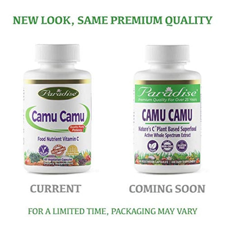 Paradise Herbs Camu 20% cápsulas vegetarianas de vitamina C, C809, 1