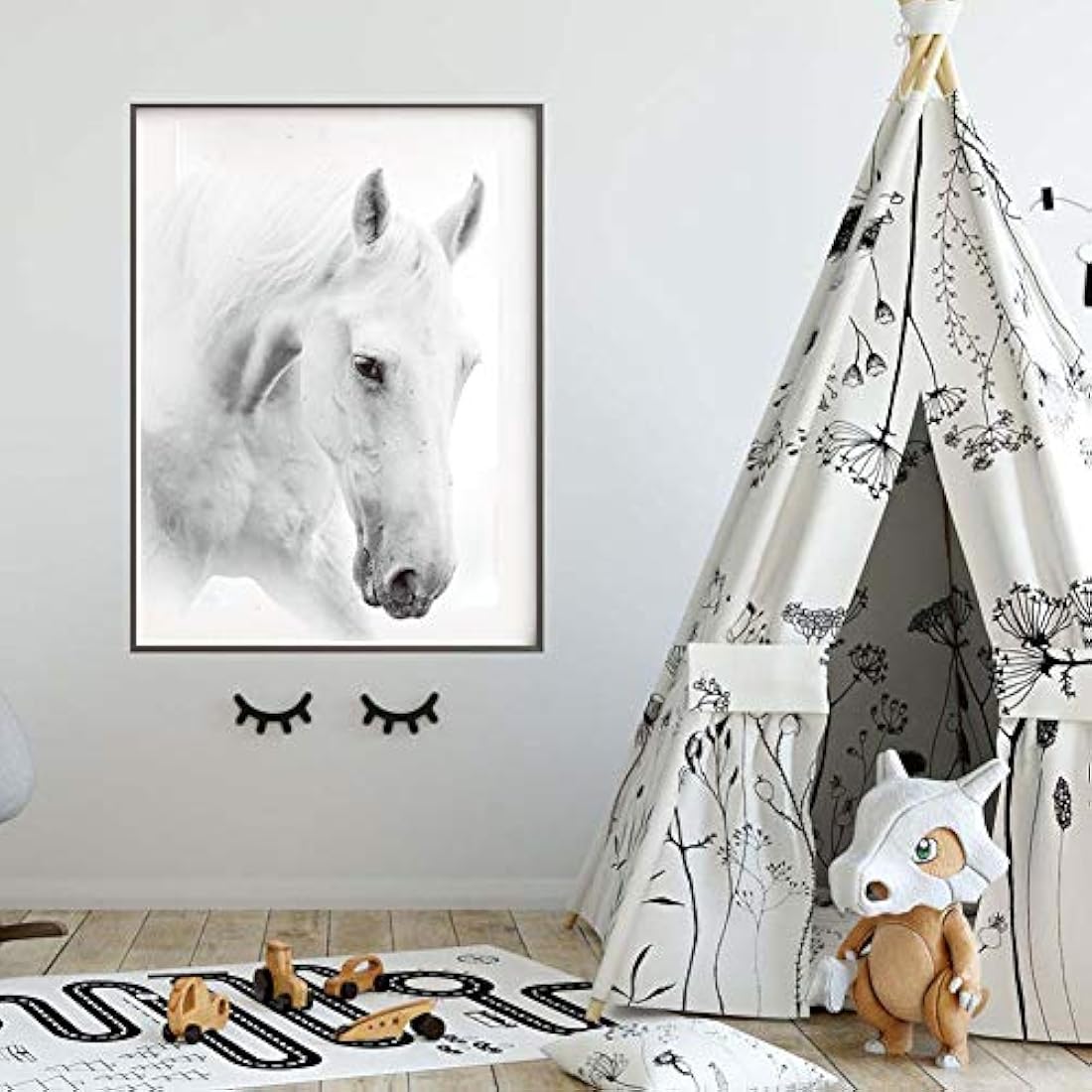 Juego de 2 ilustraciones de caballos blancos, 12.0 x 16.0 in