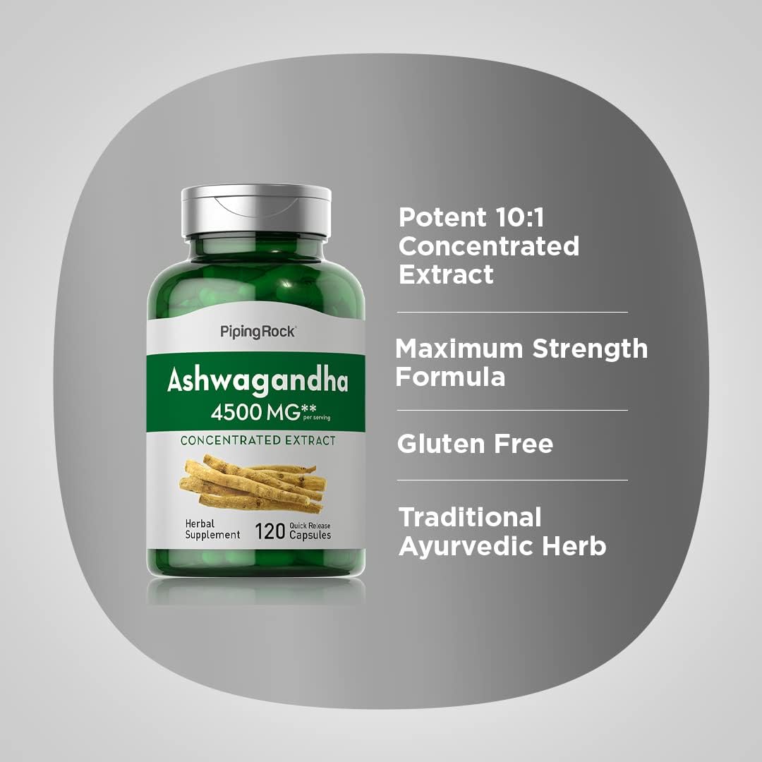 Suplemento de Extracto de Raíz de Ashwagandha Piping Rock 4500mg