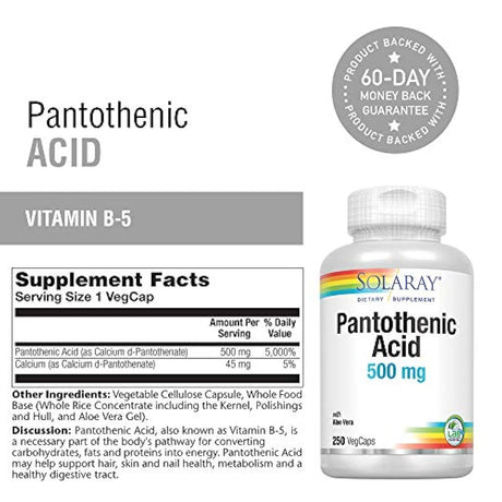 Vitamina B-5 500mg metabolismo energético 250 capsulas