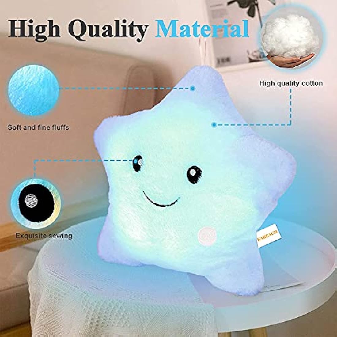 Peluche tipo Cojín con luz LED de estrella azul, de 14.0in