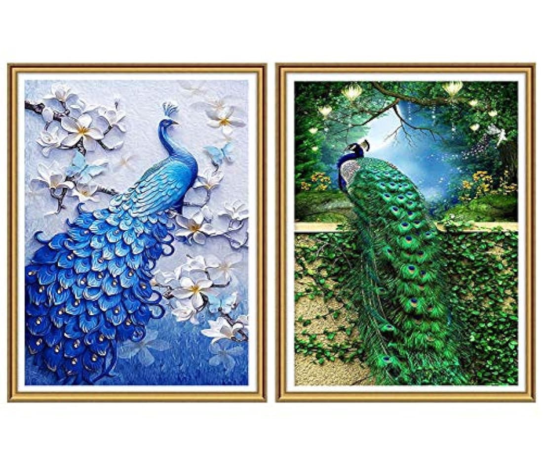 Yomiie 5D Pintura de diamante esmeraldas y zafiros pavo real