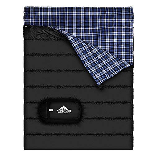 Saco de dormir doble de franela de algodón para camping, mochileros o senderismo. Saco de dormir impermeable para 2 personas para adultos o adolescentes. Camión, tienda de campaña o almohadilla de dormir, ligero (almohadas no incluidas)