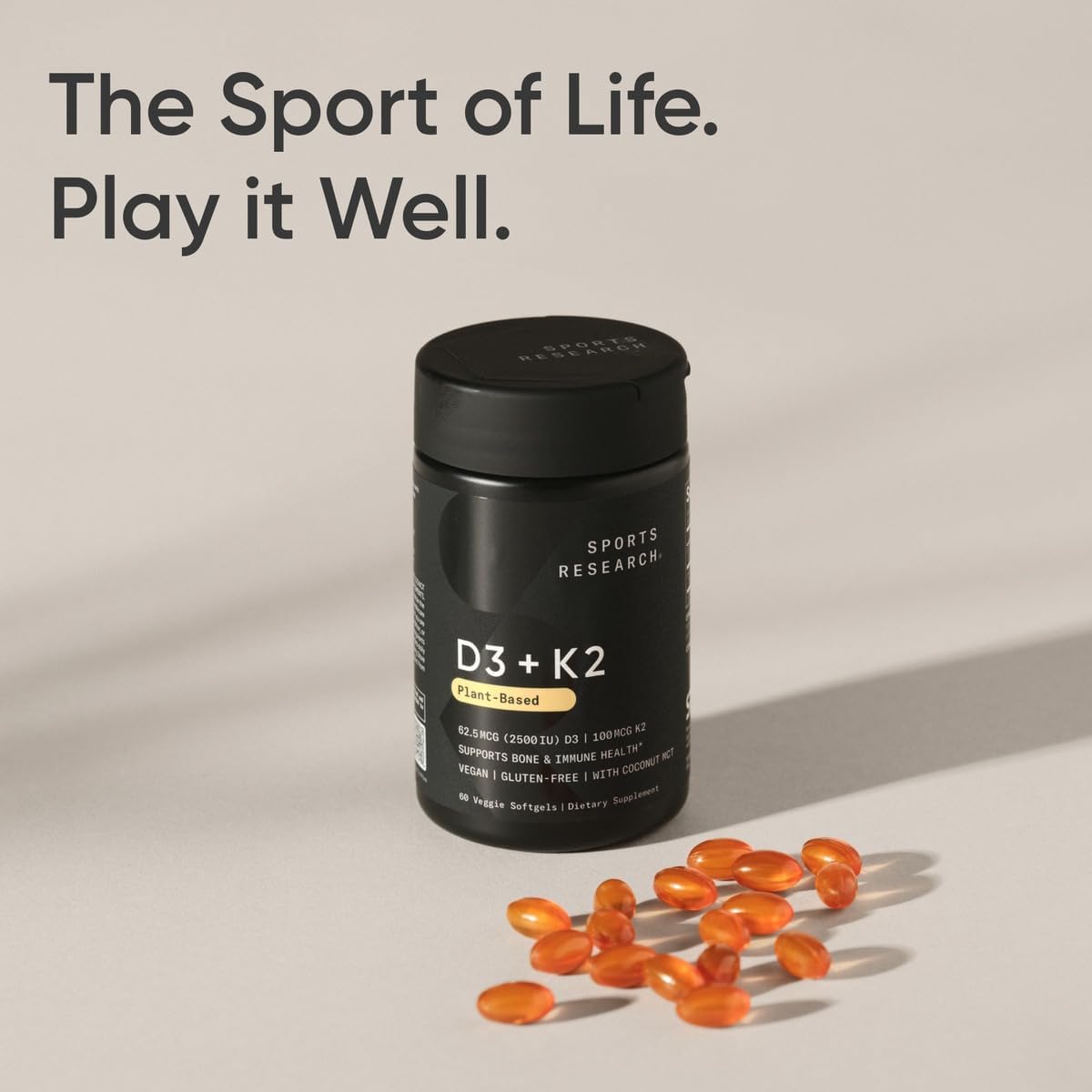 Suplemento D3 + K2, Sports Research, Vegano, 60 Softgels